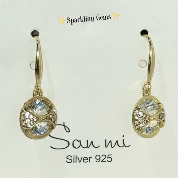 HOT Paved Petite Crystal Dangle Drop Gold Earrings - Picture 5 of 6